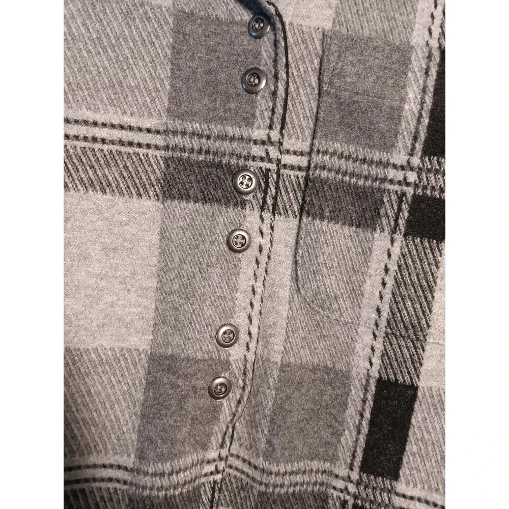 Soft Surroundings Medium Gray Black Plaid Collared Long Sleeve Flowy Tunic Top - Picture 3 of 6